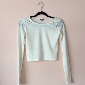 Ivory Long Sleeved Top with Studded Shoulders